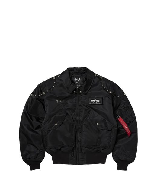 THUG CLUB Black X Alpha Industries Rivet Bomber Jacket for men