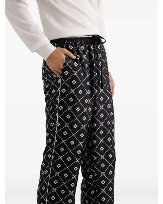 Dolce & Gabbana Black Geometric-Pattern Drawstring Trousers for men