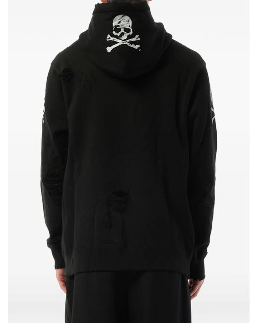 Mastermind Japan Black Distressed Skull-Print Hoodie for men