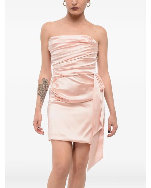 Halpern Pink Draped-Detailing Strapless-Design Mini Dress