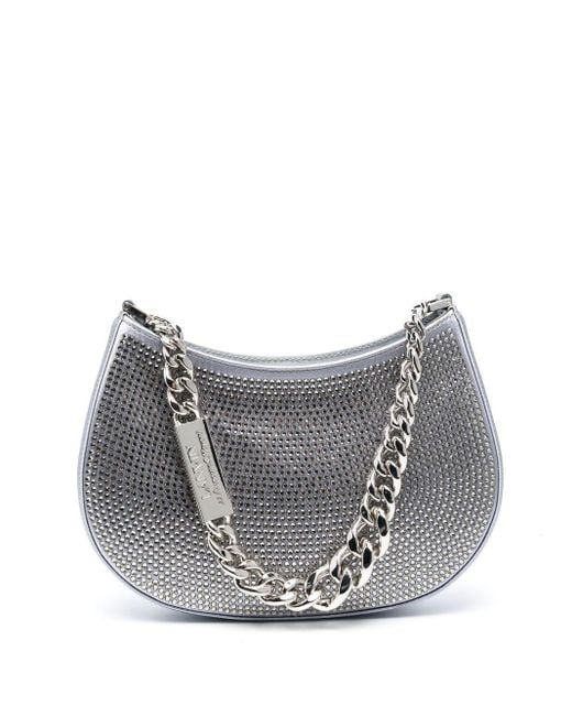 Lanvin Leather Rhinestoneembellished Shoulder Bag in Silver (Metallic