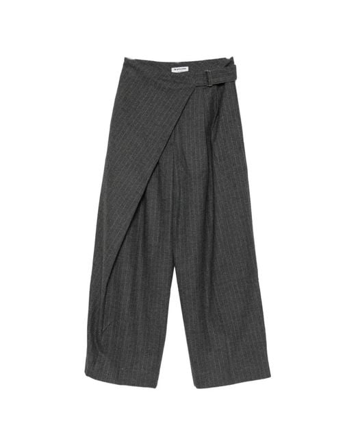LA PISCINE Gray Pinstripe-Pattern Wrap-Style Trousers