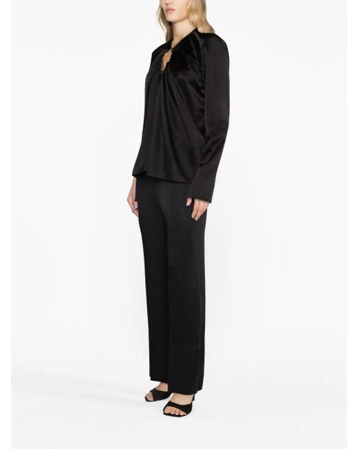 Lanvin Black Draped Long-Sleeved Blouse