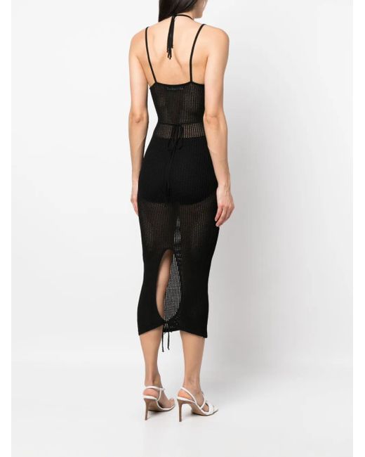 ANDREADAMO Black Fishnet-Knit Midi Dress