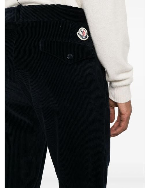 Moncler Black Logo-Appliqué Corduroy Trousers for men