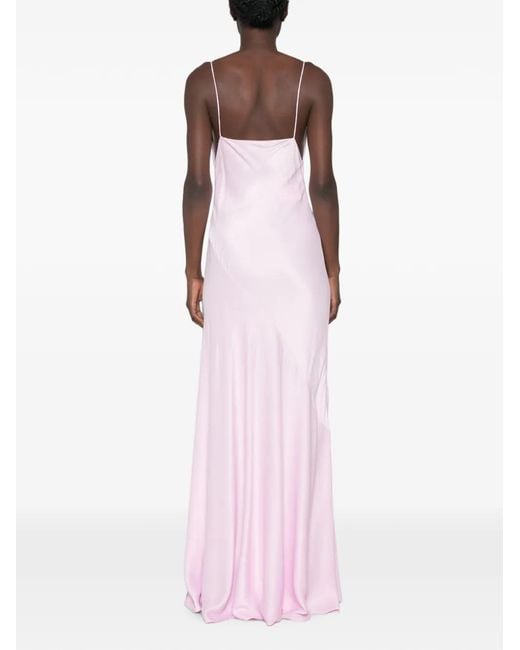 Alberta Ferretti Pink Satin-Finish Side-Slit Maxi Dress