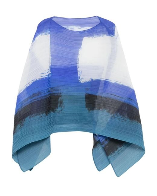 Pleats Please Issey Miyake Blue Pleated Abstract-Print Top