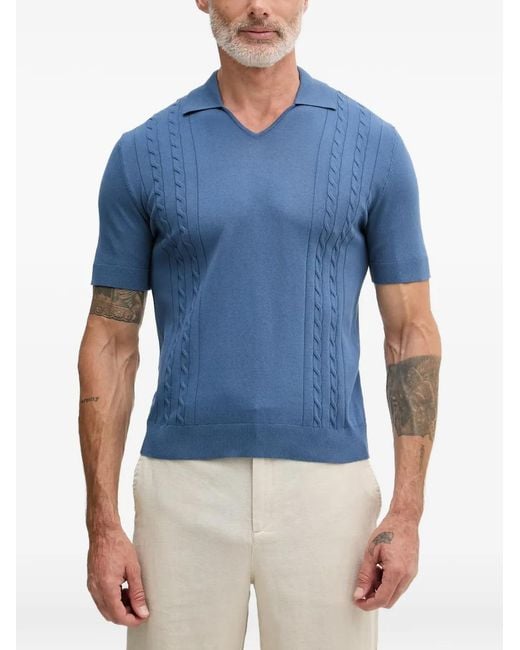 Benetton Blue Cable-Knit V-Neck Polo Shirt for men