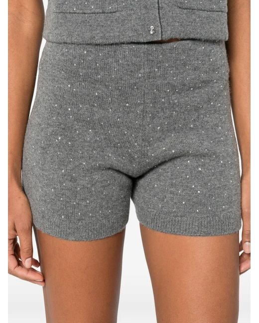 Maje Gray Knit Shorts With Rhinestones
