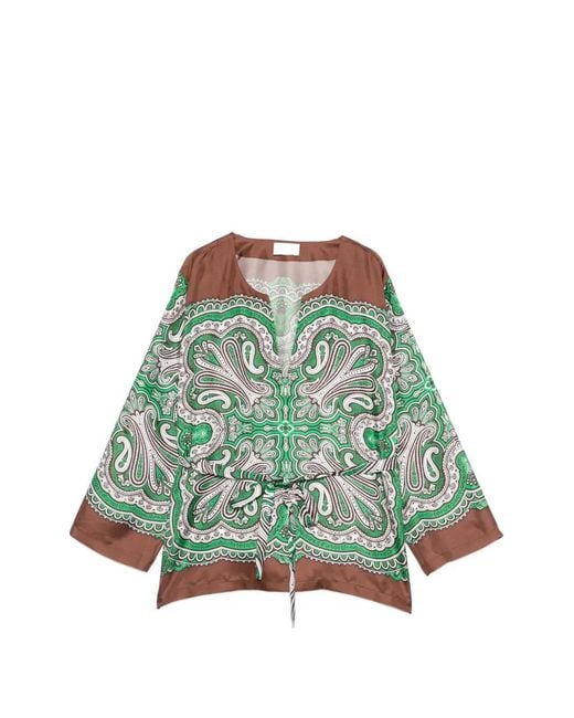 P.A.R.O.S.H. Green Skindy Paisley Tie-Waist Blouse