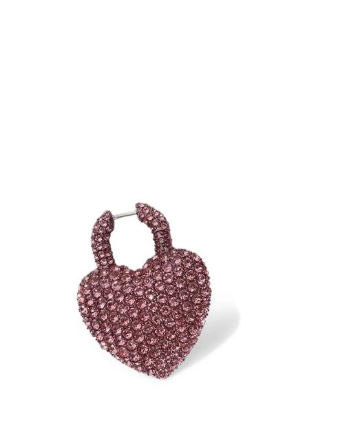 Balenciaga Purple Minnie Xl Heart-Shaped Crystal-Embellished Earrings