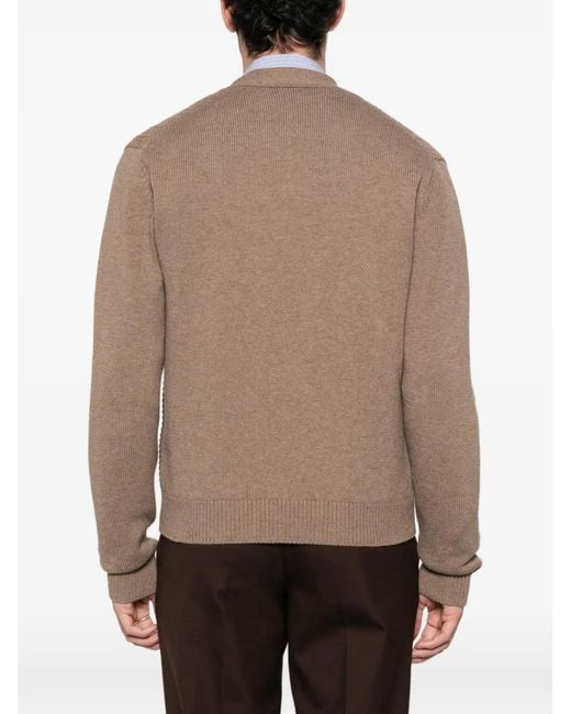 Fursac Brown V-Neck Zip-Up Cardigan for men