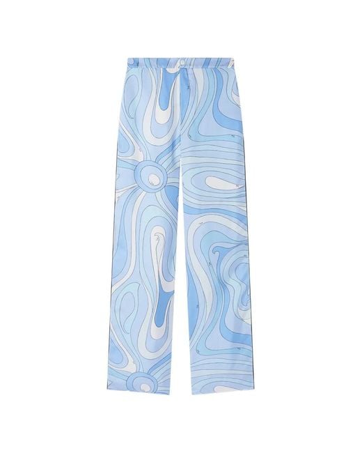 Emilio Pucci Blue Marmo-Print Silk Trousers for men