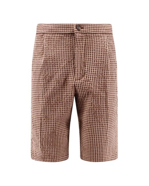 Hevò Brown Torre Lapillo Checked Shorts for men