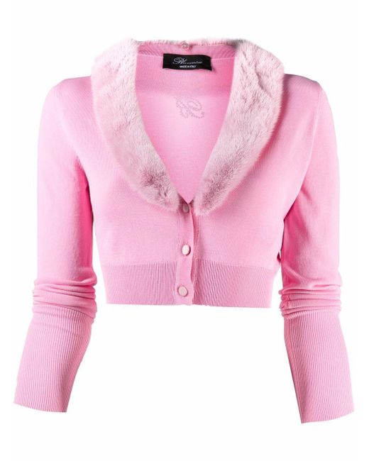 Blumarine Pink Faux-fur Trim Cropped Cardigan