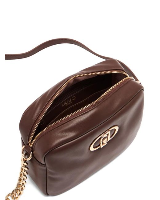 Liu Jo Lapuffy Medium Crossbodytas Met Kettinghengsel En Logoplakkaat in het Brown