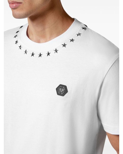 Philipp Plein White Logo-plaque Cotton T-shirt for men