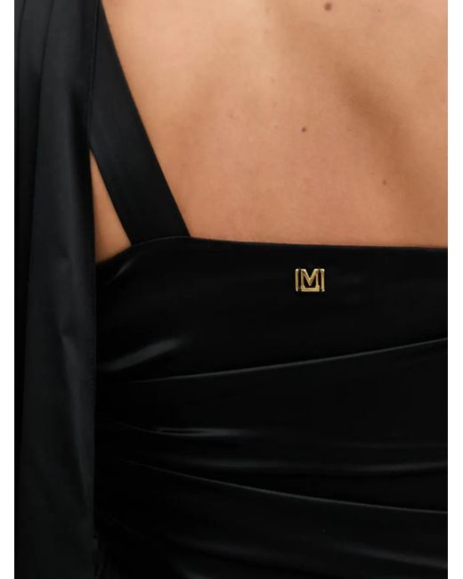 Marciano Black One-Shoulder Draped Maxi Dress