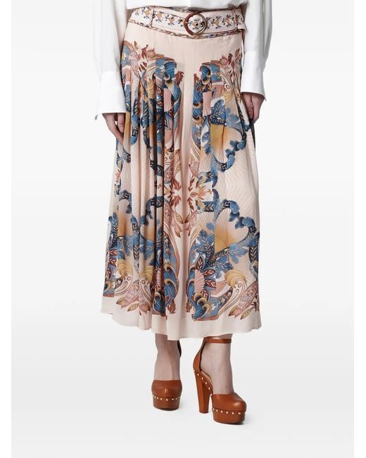 Farm Rio White Belted Floral Midi Skirt