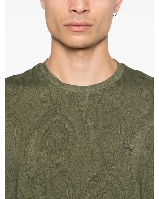 Etro Green Paisley-Patterned T-Shirt for men