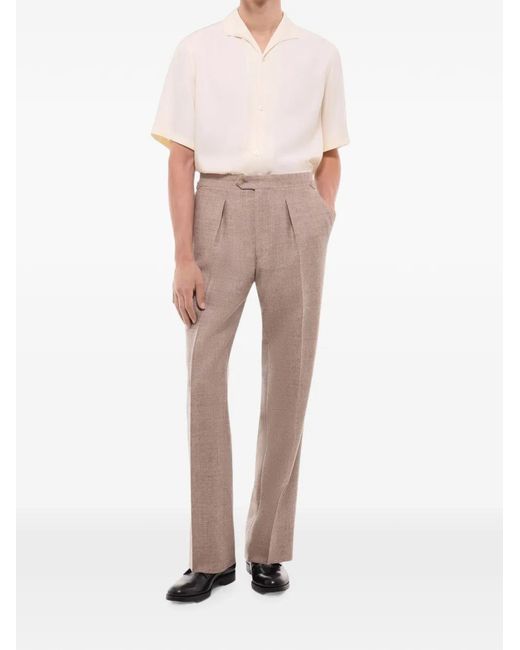 Fursac Natural Herringbone-Pattern Wool Trousers for men
