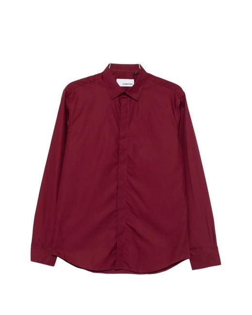 Costumein Red Concealed-Placket Long-Sleeve Shirt for men