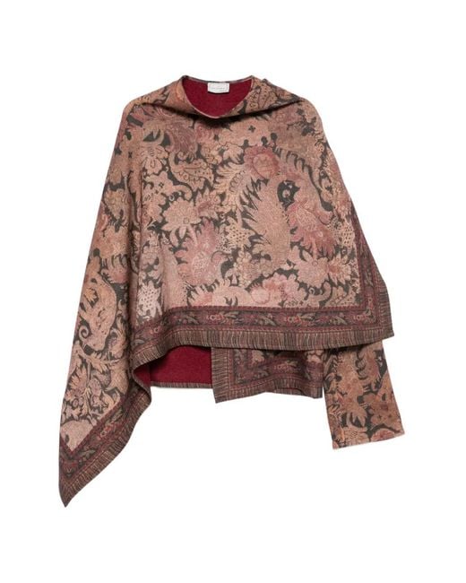 Pierre Louis Mascia Brown Floral-Print Asymmetric-Hem Cape