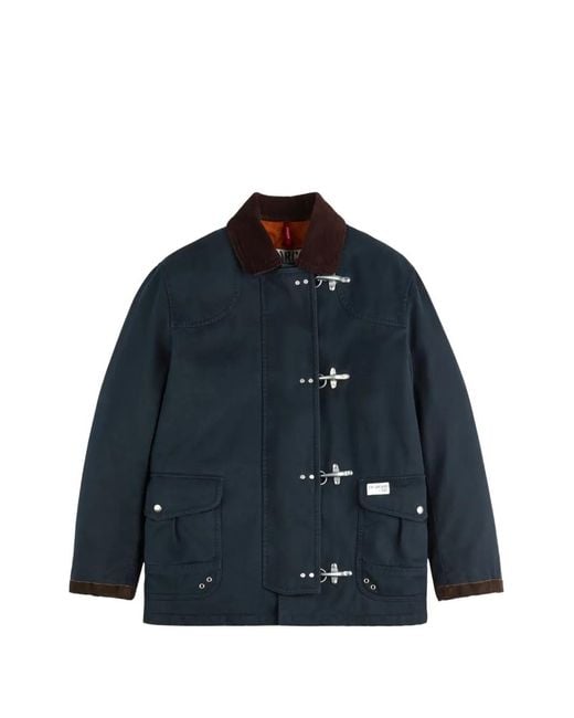 Fay Blue 4 Ganci Corduroy-Collar Lobster-Claw-Fastening Coat for men
