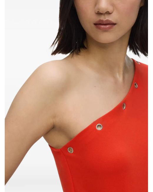 Karl Lagerfeld Red Eyelet-Detail One-Shoulder Top