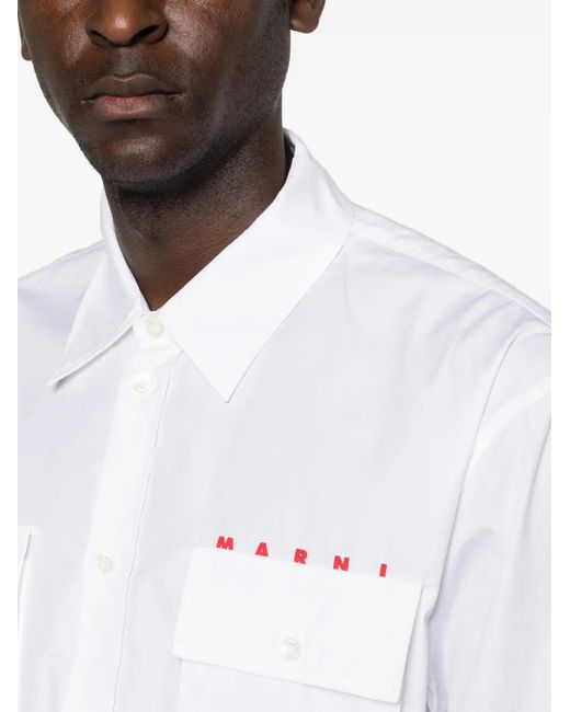 Marni White Flap-Pocket Logo Shirt for men