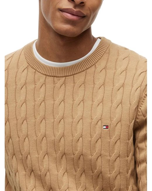 Tommy Hilfiger Natural Cable-Knit Embroidered-Logo Sweater for men