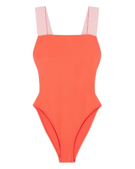 Versace Red Greca Border Square-neck Swimsuit