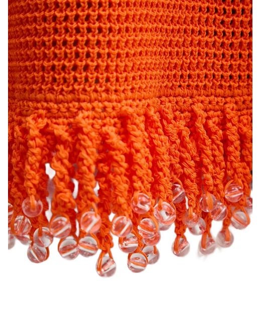 Patrizia Pepe Orange Beaded Fringe-Trim Mesh Top