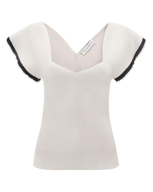 J.W. Anderson White Frilled Ribbed-knit Top