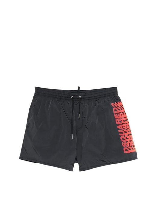DSquared² Black Short De Bain À Lien De Resserrage Et Logo Imprimé for men