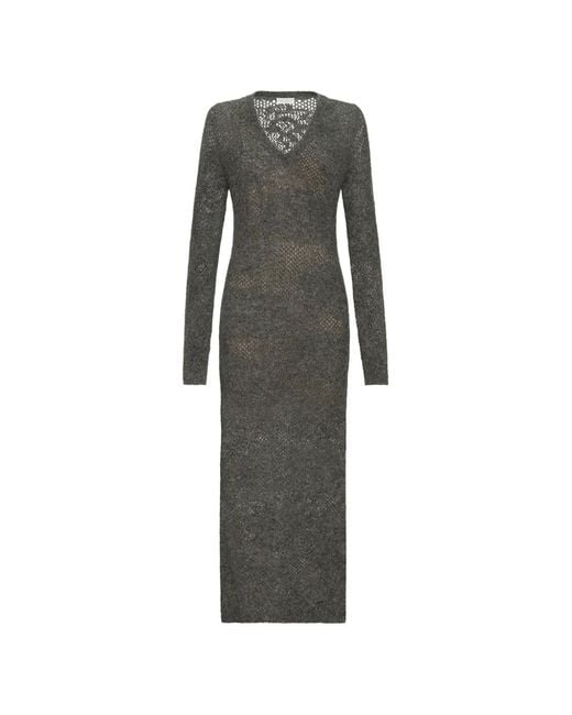 Brunello Cucinelli Gray Lace Flowers Knit Dress