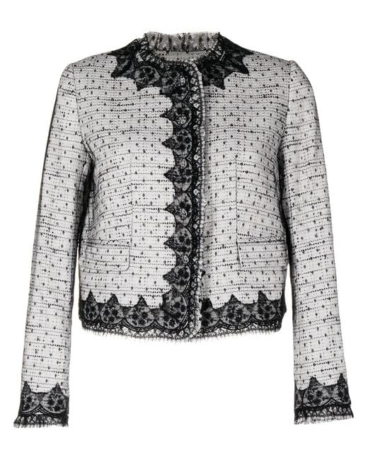 Shiatzy Chen Black Lace-Embellished Tweed Jacket
