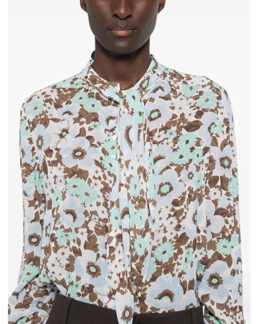 Tory Burch White Floral-Print Pussy-Bow Blouse