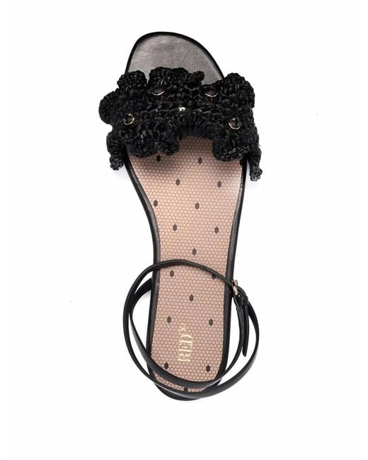 Red(v) Black Rhinestone-Embellished Flat Sandals