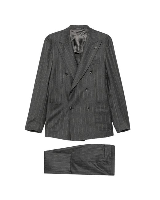 Tagliatore Gray Stripe-Pattern Double-Breasted Suit for men