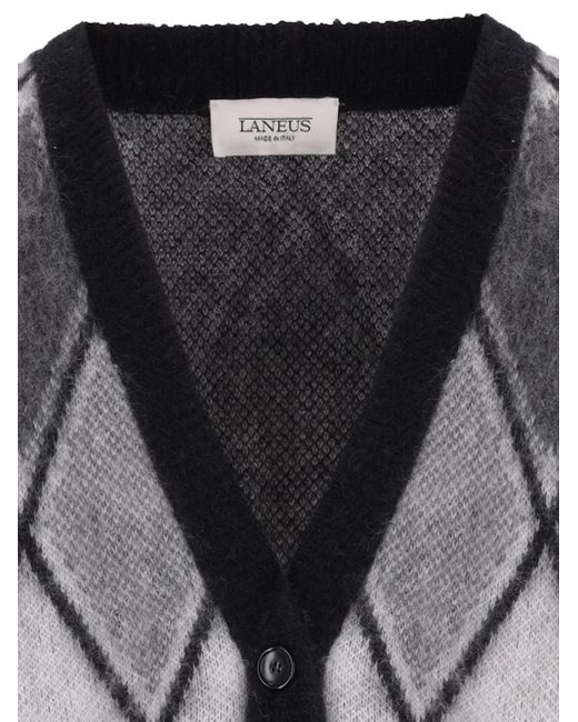 Laneus Gray Diamond-Pattern Cardigan for men