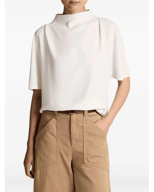 Vince White Draped High-Neck Blouse