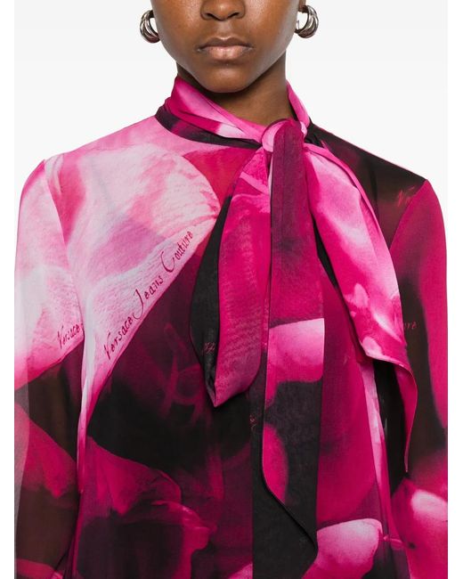 Versace Jeans Couture Pink Tie-Neck Printed Blouse