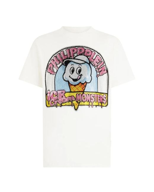 Philipp Plein White Ice-Cream Monsters T-Shirt for men