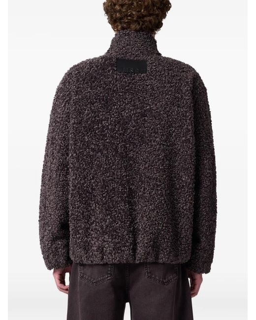 MSGM Brown Logo-Patch Bouclé Jacket for men