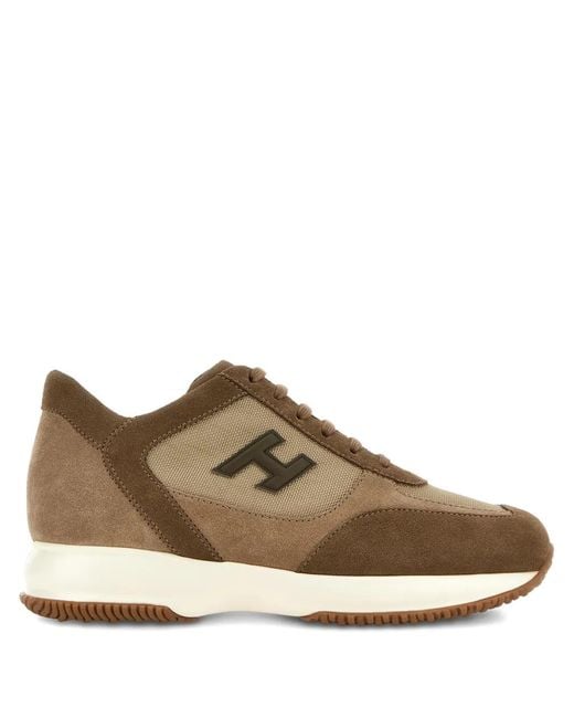 Hogan Brown Interactive Logo-Patch Sneakers for men