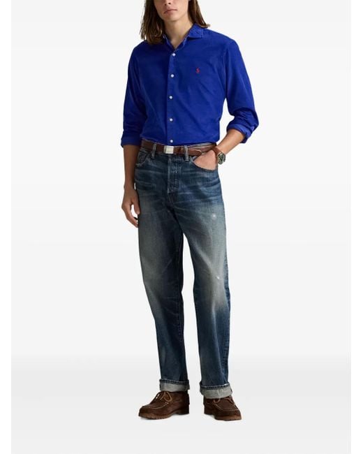 Polo Ralph Lauren Blue Corduroy Embroidered-Logo Shirt for men