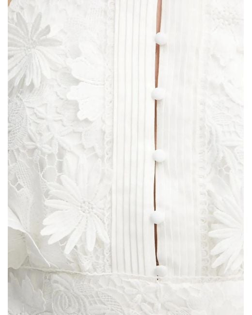 Bardot フローラルレース ホルターネックトップ White