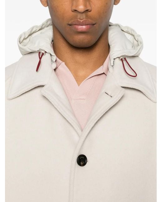 Eleventy White Manteau Boutonné À Capuche for men