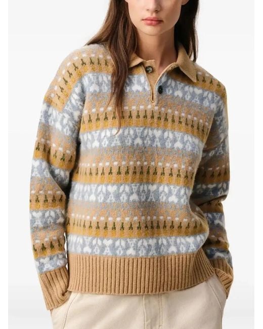AMI Natural Holiday Capsule Fair Isle-Knit Polo Sweater